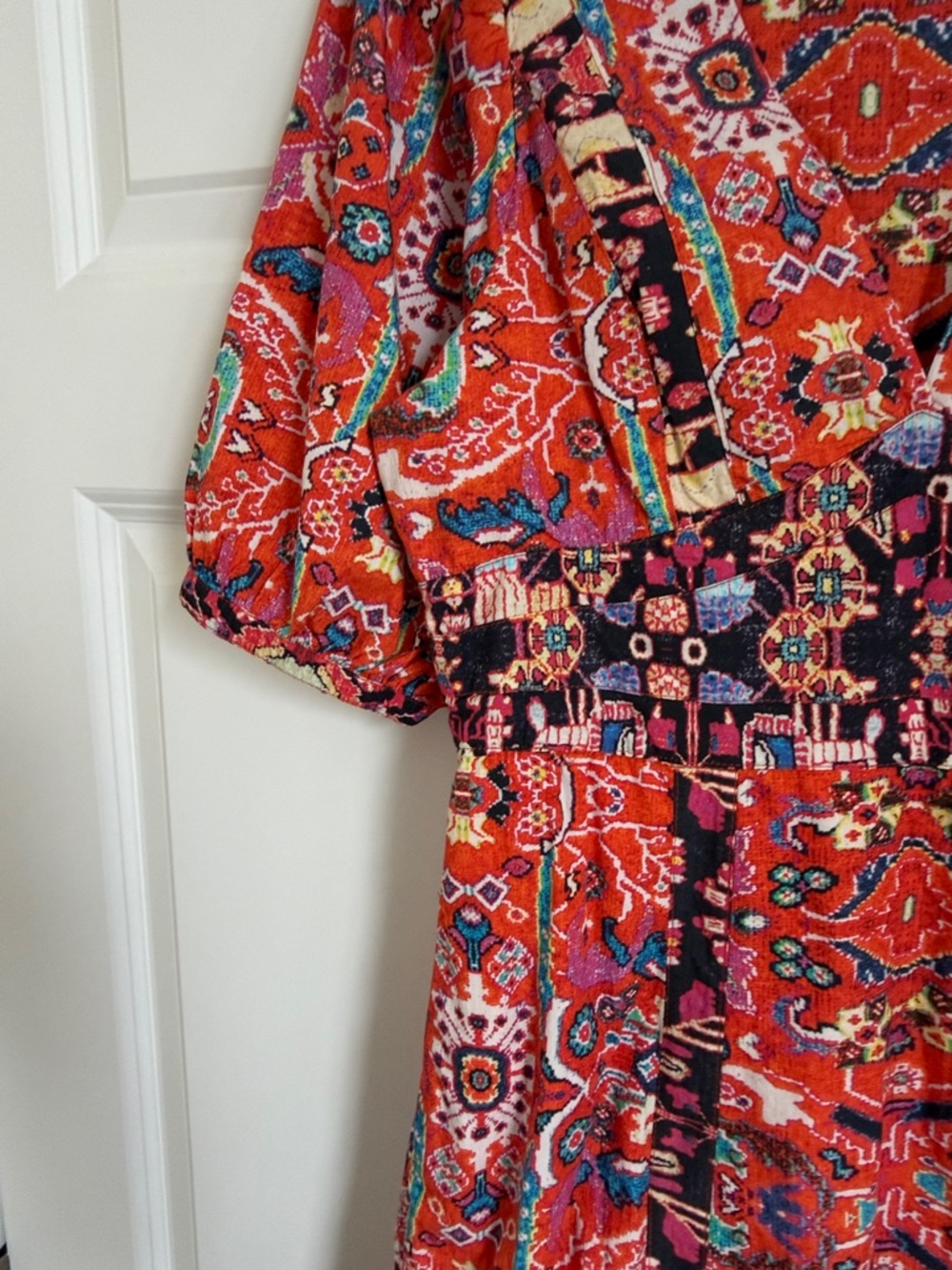 Women's Orange Paisley Button-Front Midi Dress - Picture 4 of 6